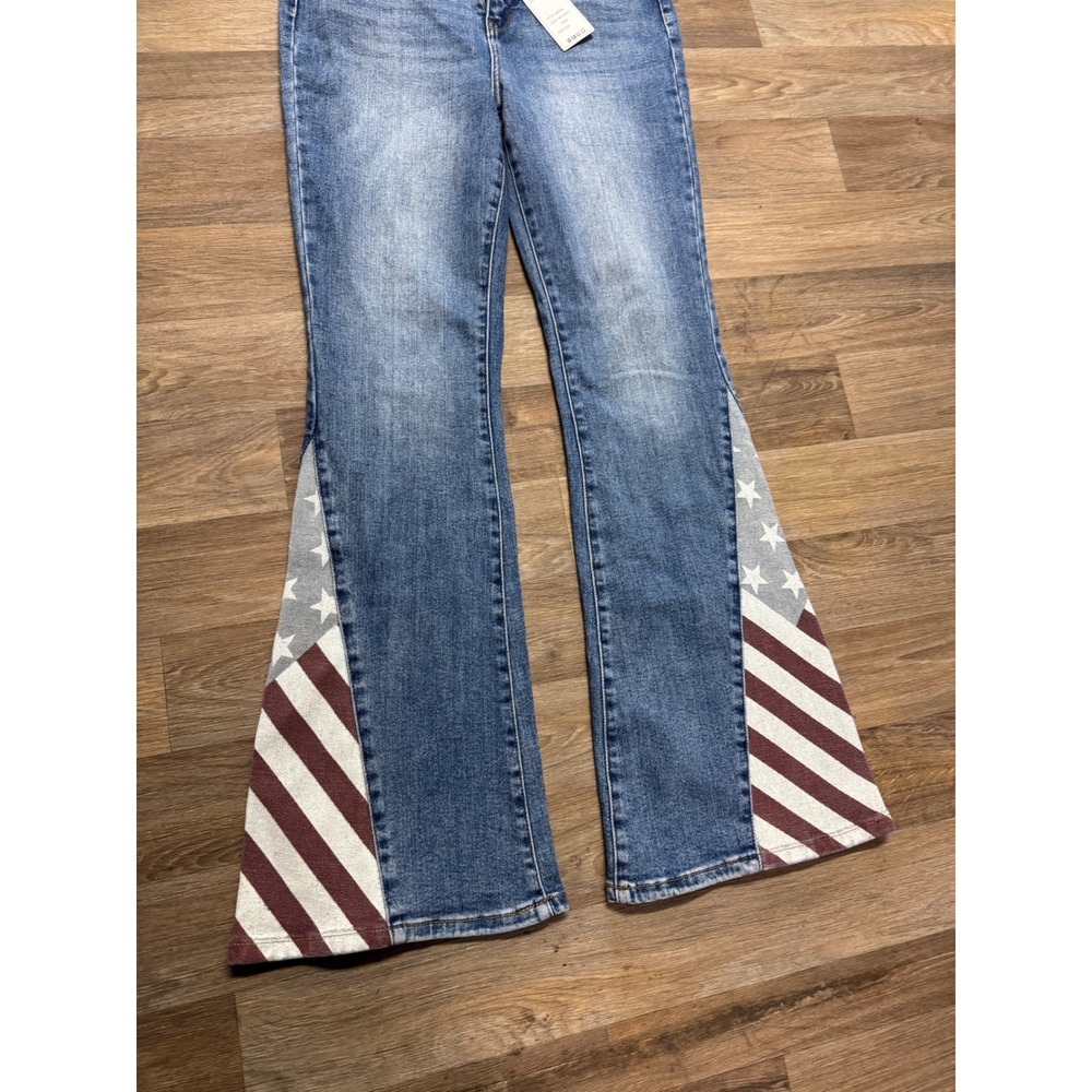 Judy Blue American Flag Flare Jeans High Waist Med Blue Print Size 9/29 - Picture 2 of 6